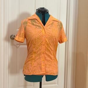 Women's Size M Peach Coral Button Down Set w/ Sheer Floral Windows